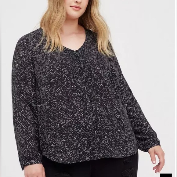Torrid Georgette Pintuck Button-Front Blouse Top Shirt Black White Polka Dot L - Picture 1 of 8